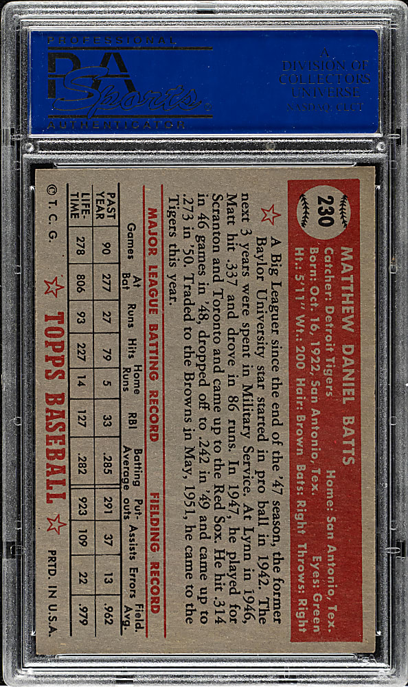 1952 Topps #230 Matt Batts PSA NM-MT 8