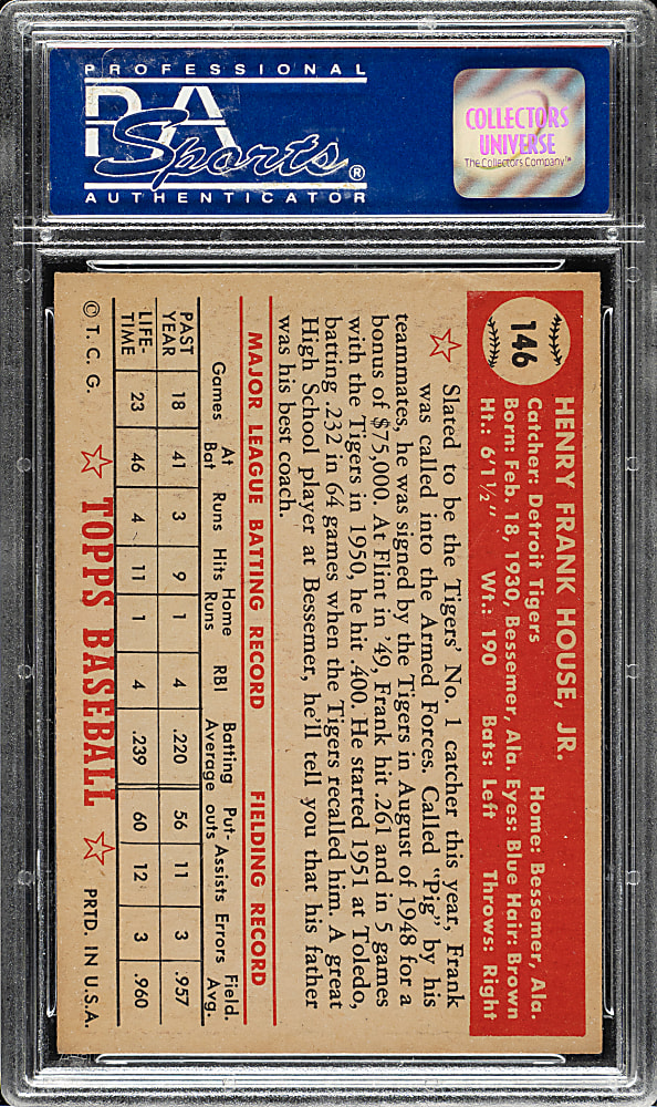 1952 Topps #146 Frank House PSA NM-MT 8