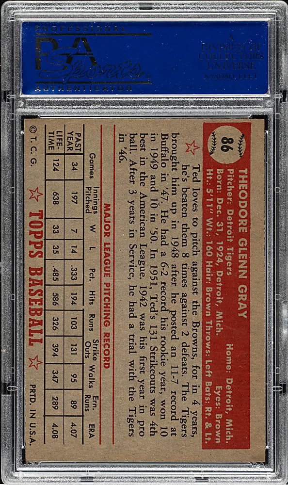 1952 Topps #86 Ted Gray PSA NM-MT 8