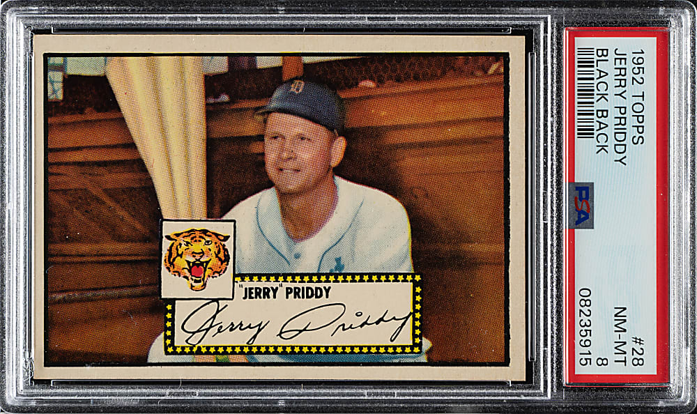 1952 Topps #28 Jerry Priddy Black Back PSA NM-MT 8