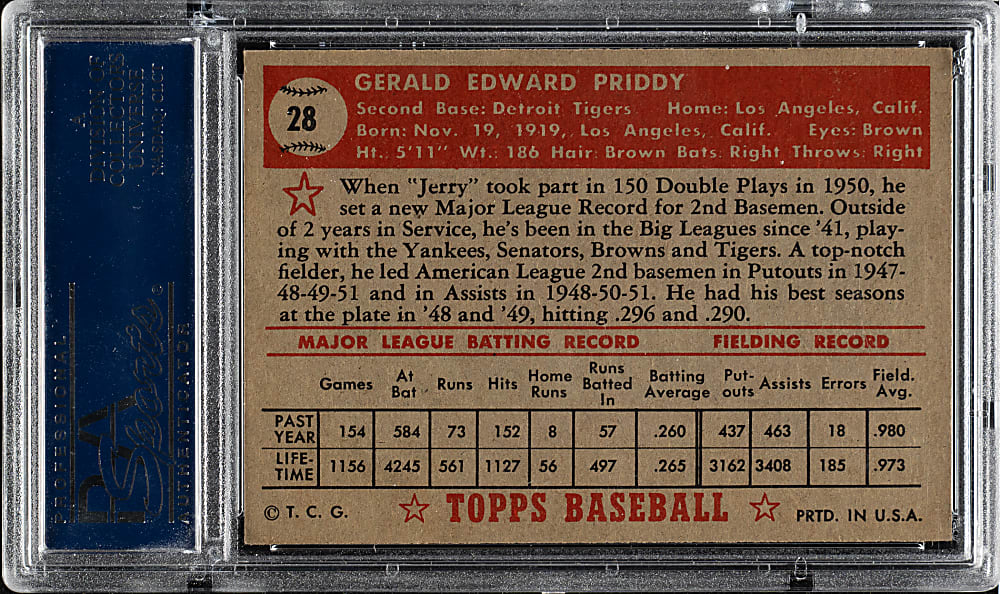 1952 Topps #28 Jerry Priddy PSA NM-MT 8