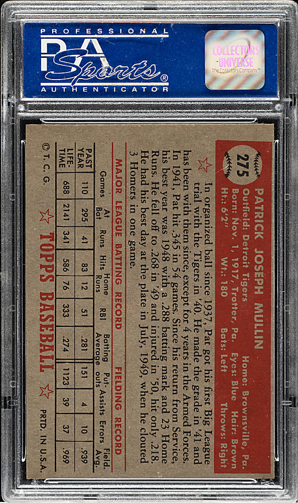 1952 Topps #275 Pat Mullin PSA NM-MT 8
