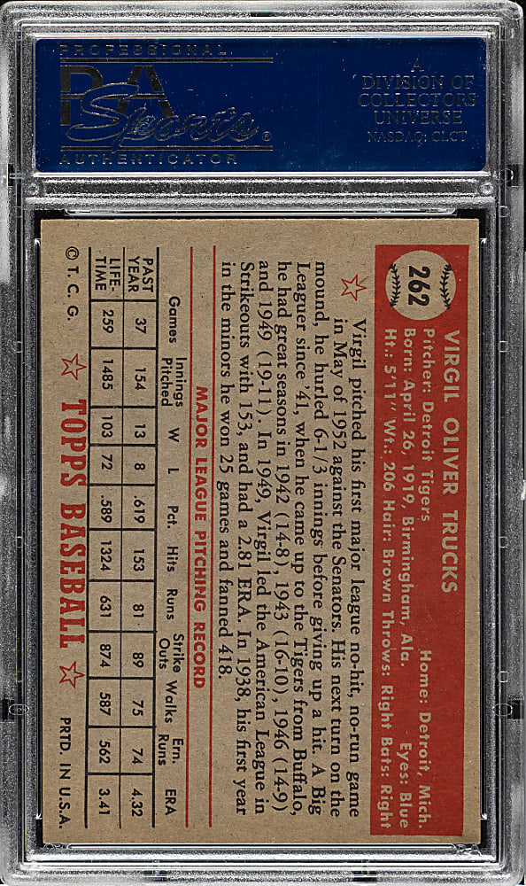 1952 Topps #262 Virgil Trucks PSA NM-MT 8