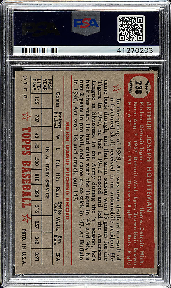 1952 Topps #238 Art Houtteman PSA NM-MT 8