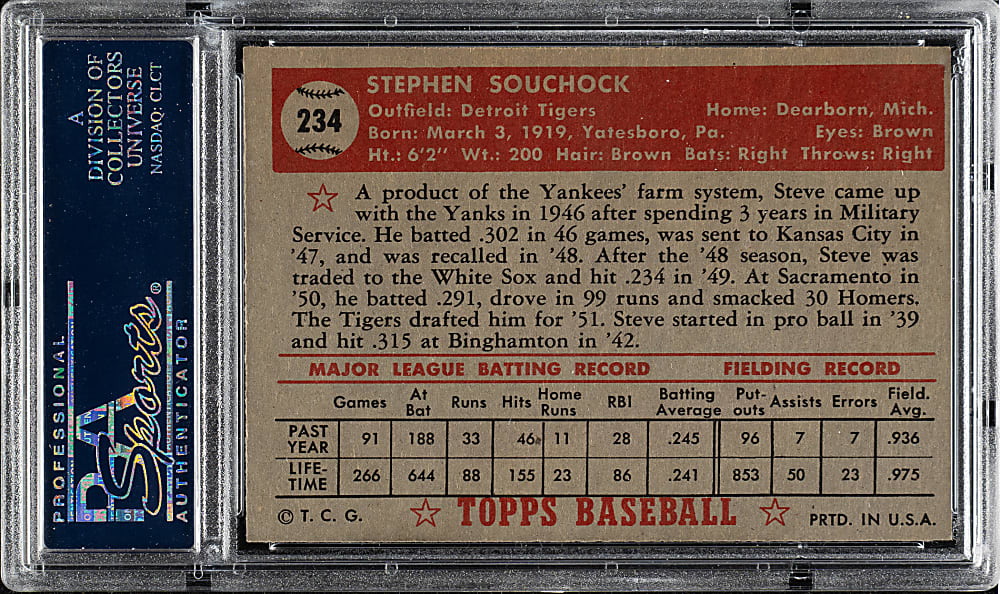 1952 Topps #234 Steve Souchock PSA NM-MT 8