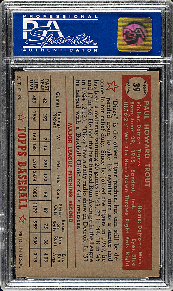 1952 Topps #39 Dizzy Trout PSA NM 7