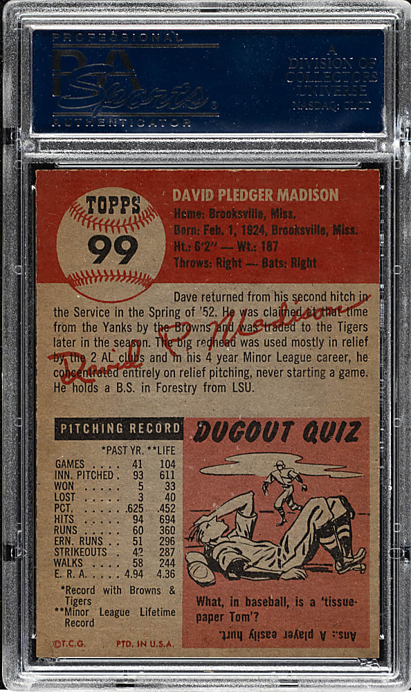 1953 Topps #99 Dave Madison PSA NM-MT+ 8.5