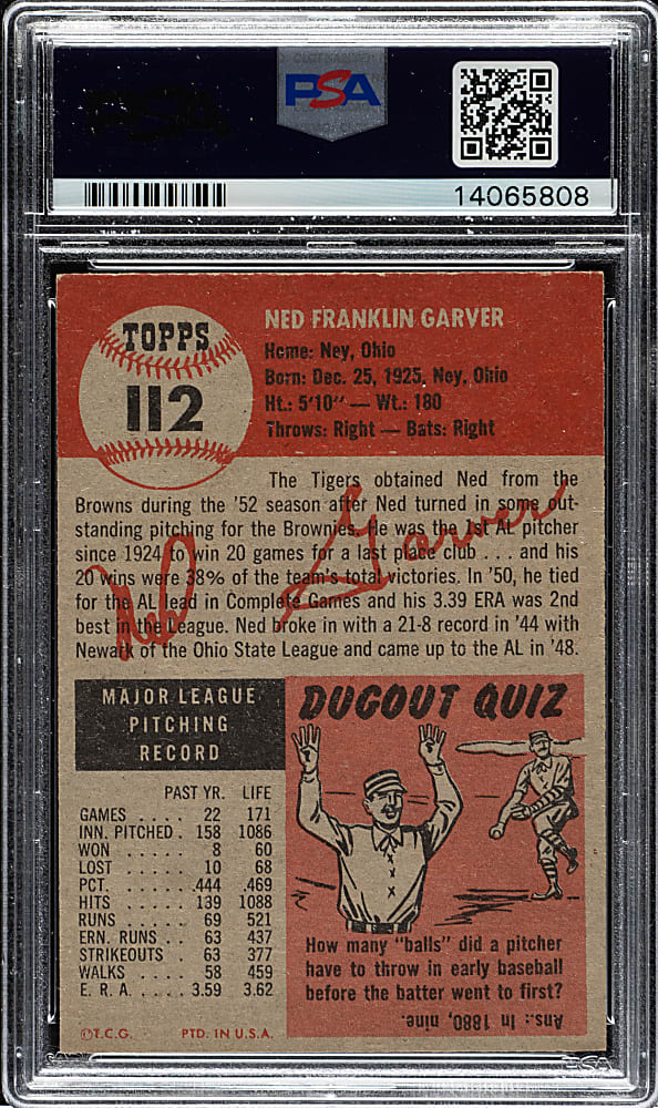 1953 Topps #112 Ned Garver PSA NM-MT+ 8.5