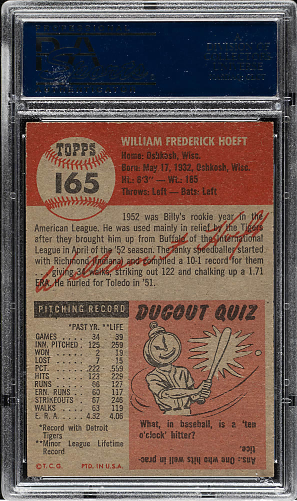 1953 Topps #165 Billy Hoeft PSA NM-MT 8