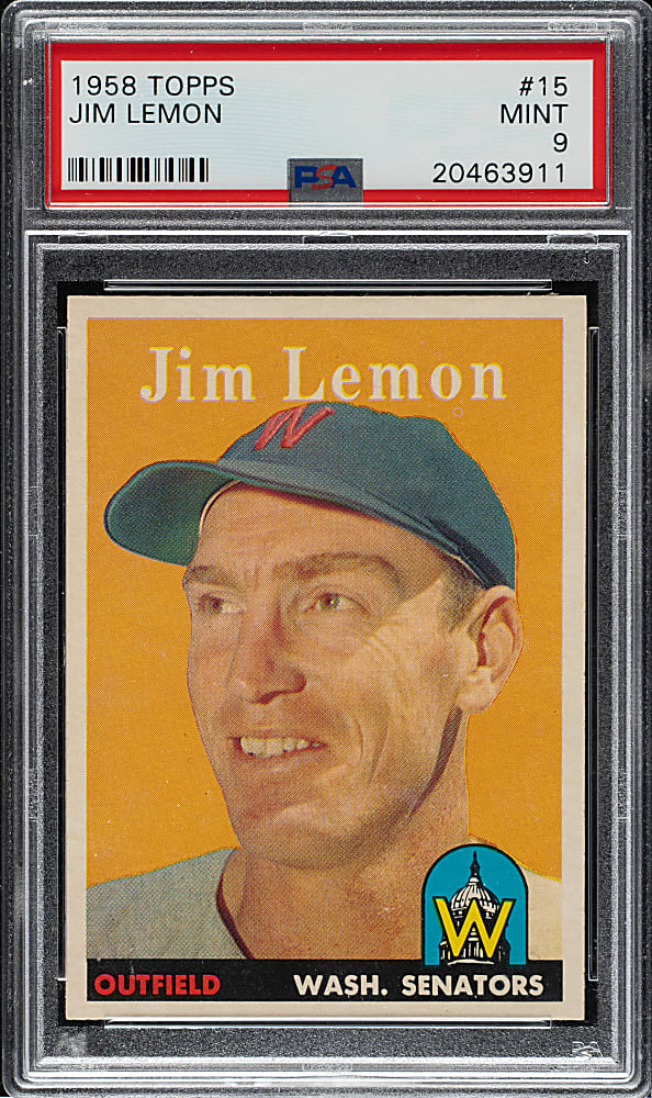 1958 Topps #15 Jim Lemon PSA MINT 9 - Highest Graded!