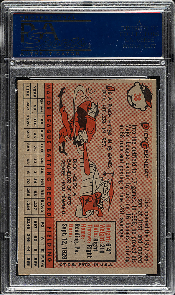 1958 Topps #38 Dick Gernert PSA MINT 9 - Highest Graded!