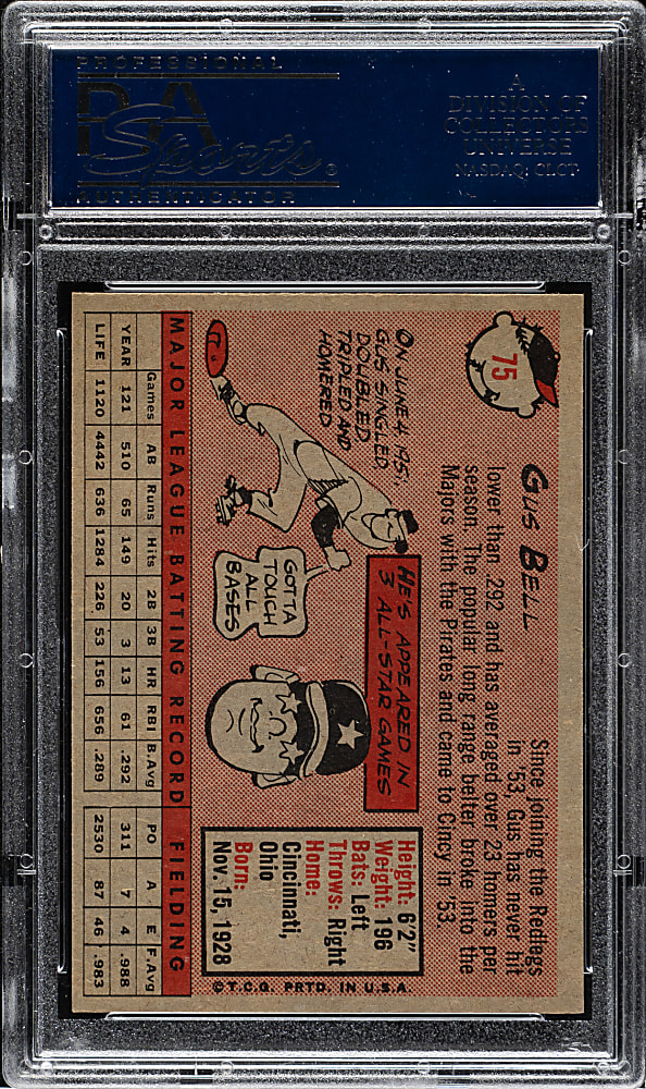 1958 Topps #75 Gus Bell PSA MINT 9