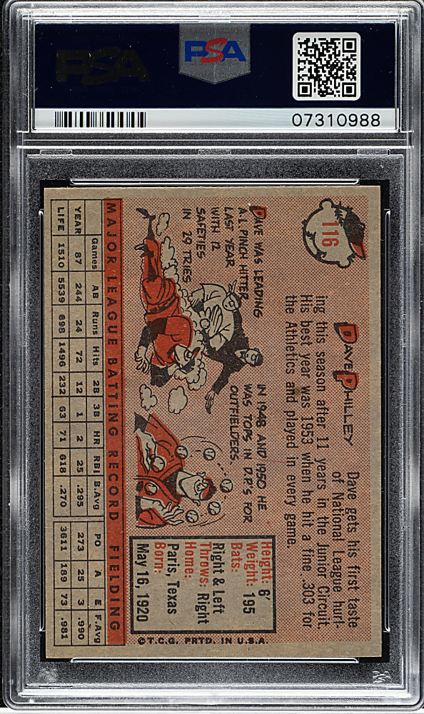 1958 Topps #116 Dave Philley PSA MINT 9 - Highest Graded!