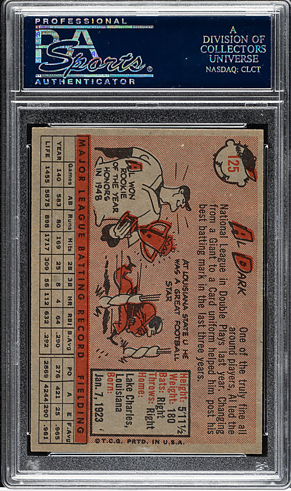 1958 Topps #125 Al Dark PSA MINT 9