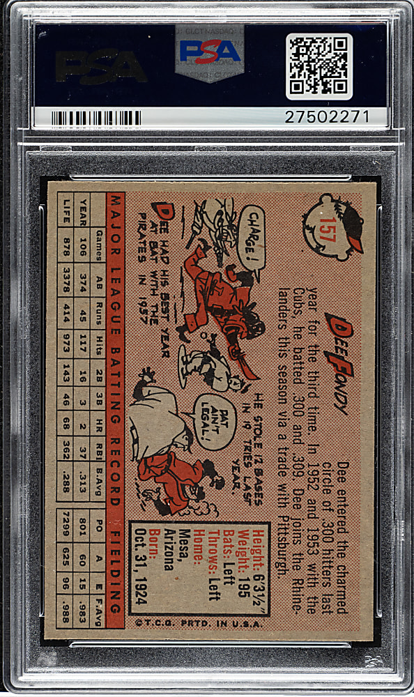 1958 Topps #157 Dee Fondy PSA MINT 9 - Highest Graded!