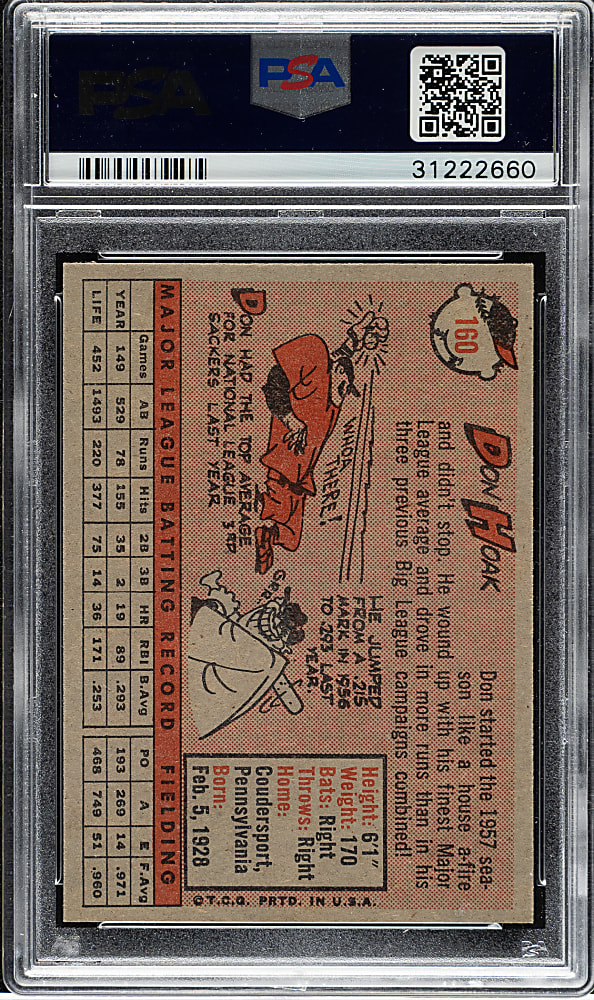 1958 Topps #160 Don Hoak PSA MINT 9