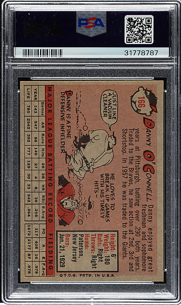 1958 Topps #166 Danny O'Connell PSA MINT 9