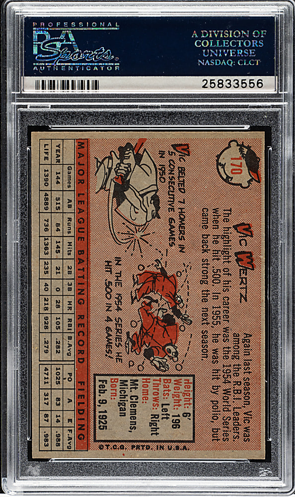 1958 Topps #170 Vic Wertz PSA MINT 9