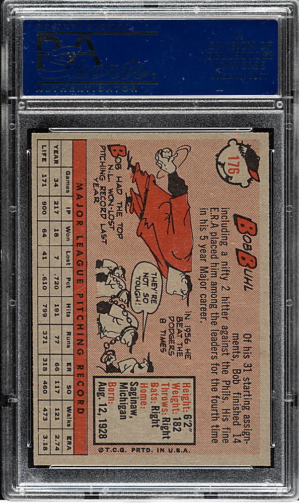 1958 Topps #176 Bob Buhl PSA MINT 9