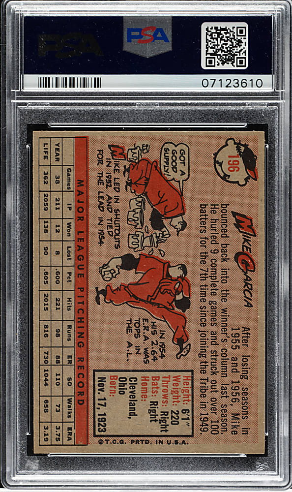 1958 Topps #196 Mike Garcia PSA MINT 9 - Highest Graded!