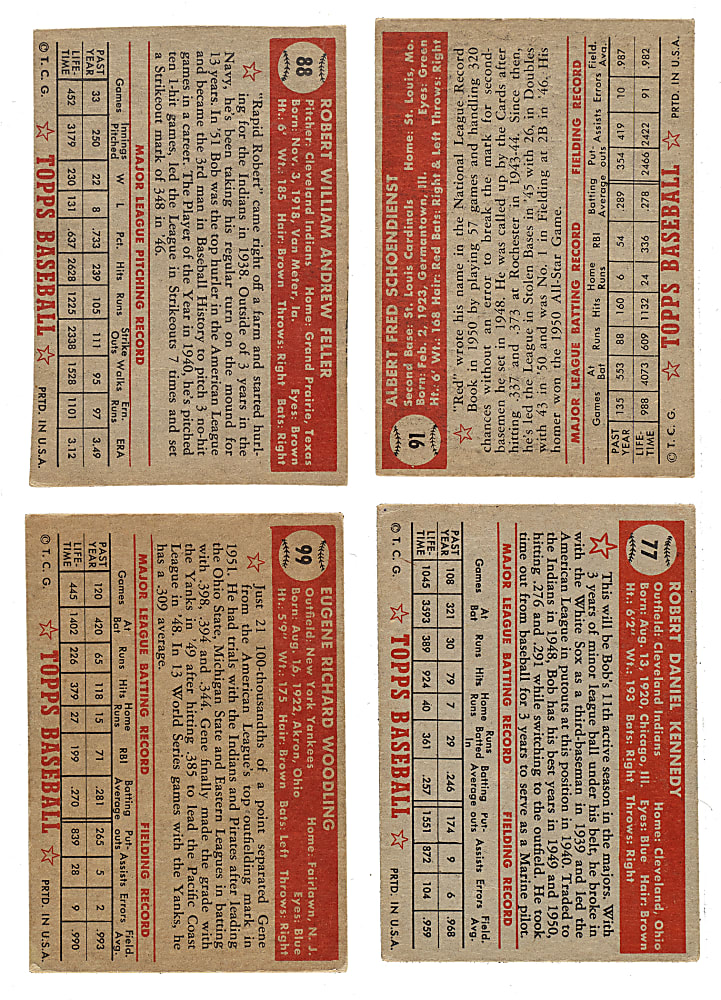 Signed 1952 Topps Collection (16) Including Red Schoendienst and Bob Feller