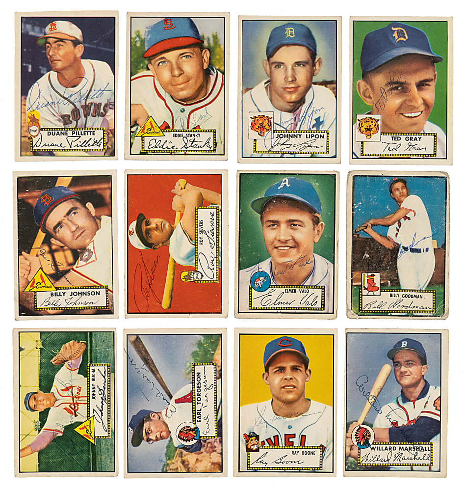 Signed 1952 Topps Collection (16) Including Red Schoendienst and Bob Feller