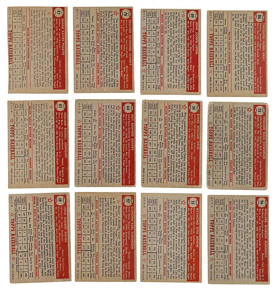 Signed 1952 Topps Collection (16) Including Red Schoendienst and Bob Feller
