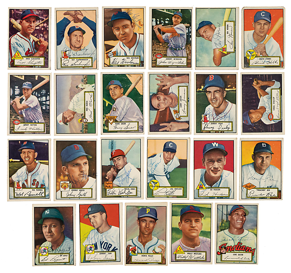 Signed 1952 Topps Collection (27) Including Irvin, Rizzuto, Pafko, and Slaughter - All Black Backs