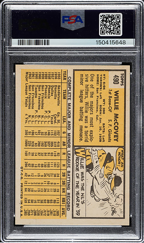 1963 Topps #490 Willie McCovey PSA MINT 9 - Highest Graded!