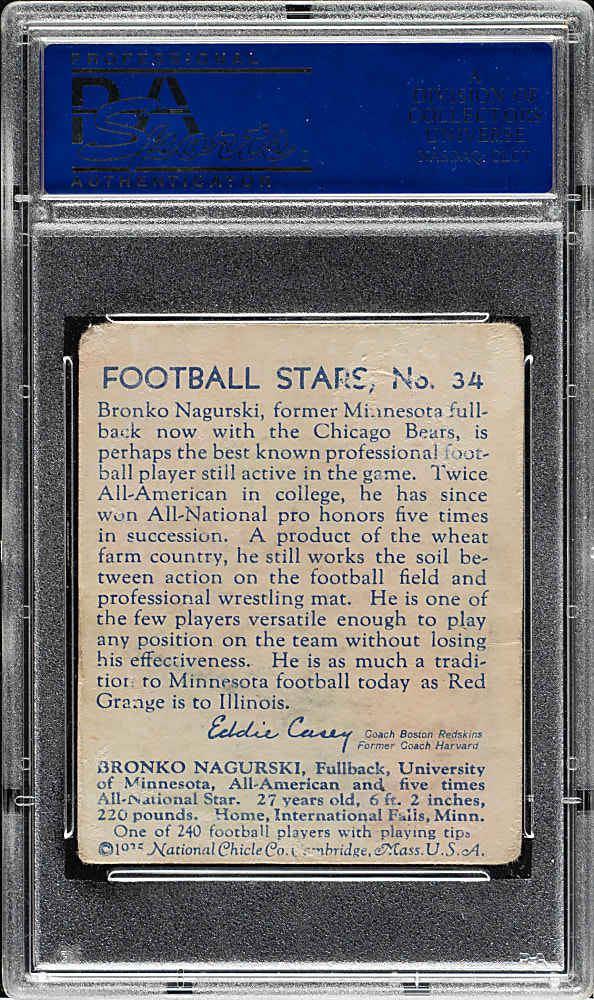 1935 R331 National Chicle Football #34 Bronko Nagurski Rookie PSA POOR 1