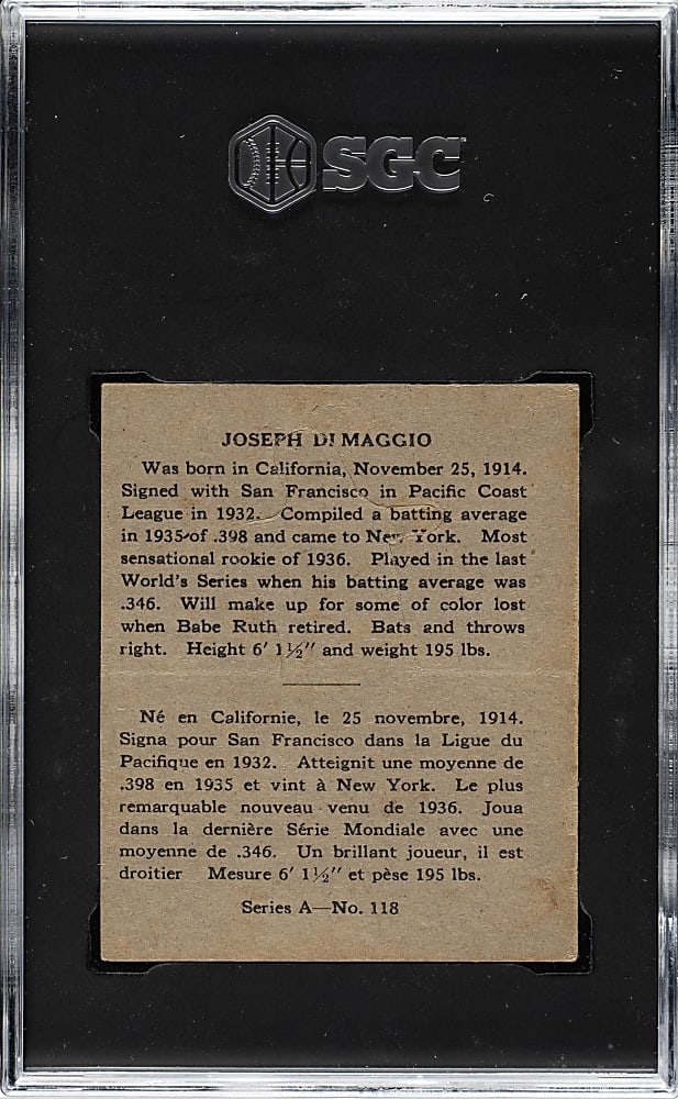1937 V300 O-Pee-Chee #118 Joe DiMaggio SGC VG 3