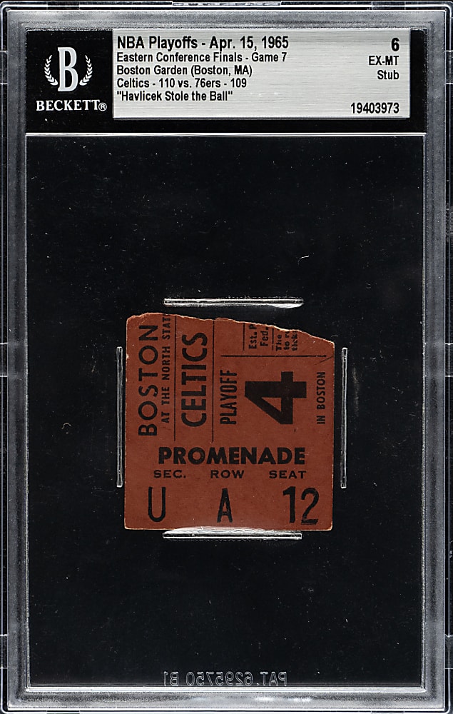 April 15, 1965 Boston Celtics (vs. Philadelphia 76ers) NBA Eastern Conference Finals Game 7 Ticket Stub Beckett EX-MT 6 - John Havlicek Steal