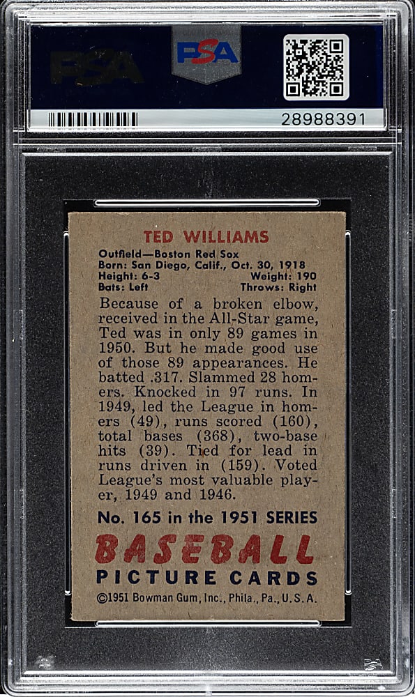 1951 Bowman #165 Ted Williams PSA EX-MT 6