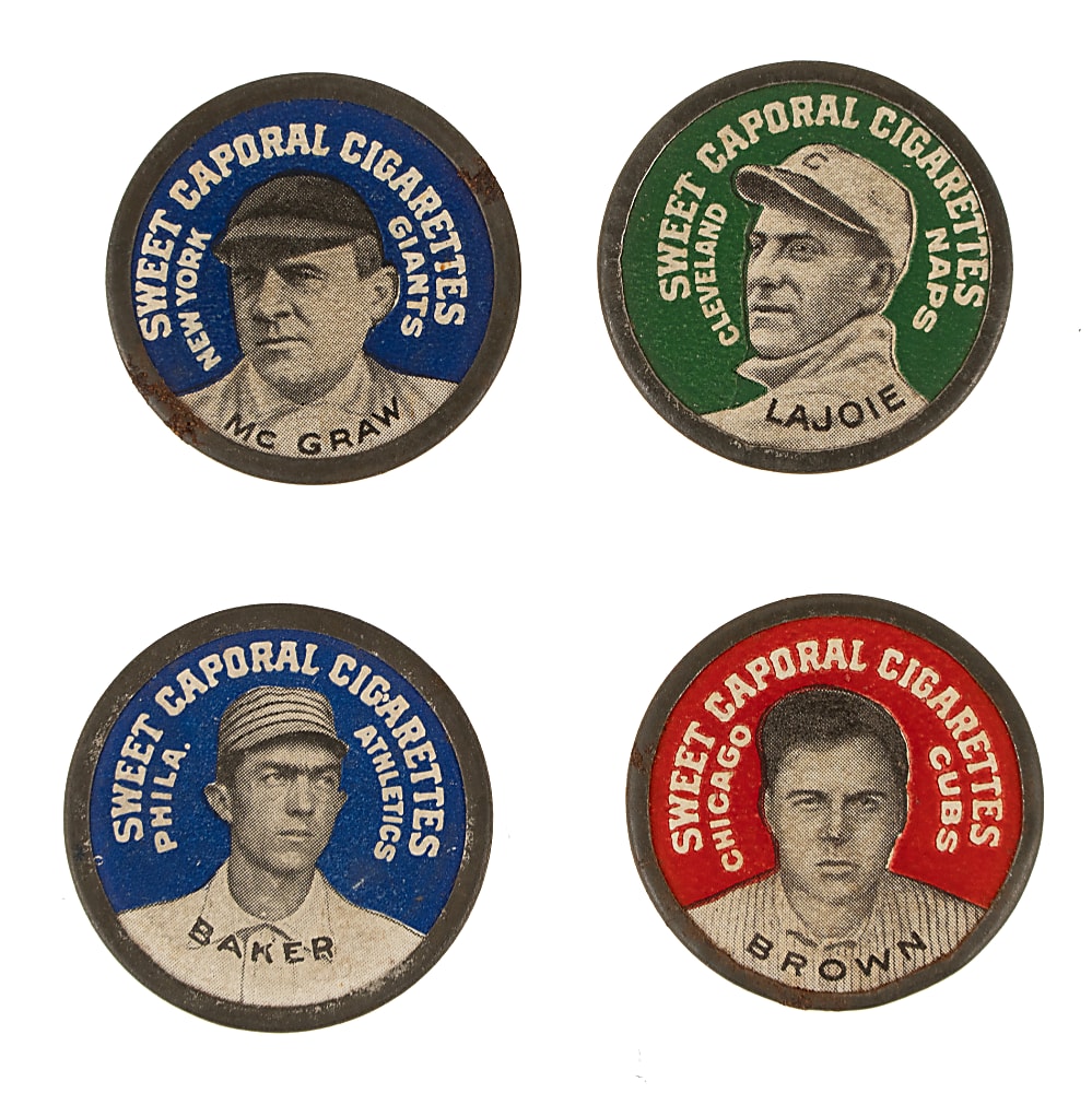 1909-1912 PX7 Sweet Caporal Domino Discs Collection (50) Including Baker, Brown, Lajoie, and McGraw