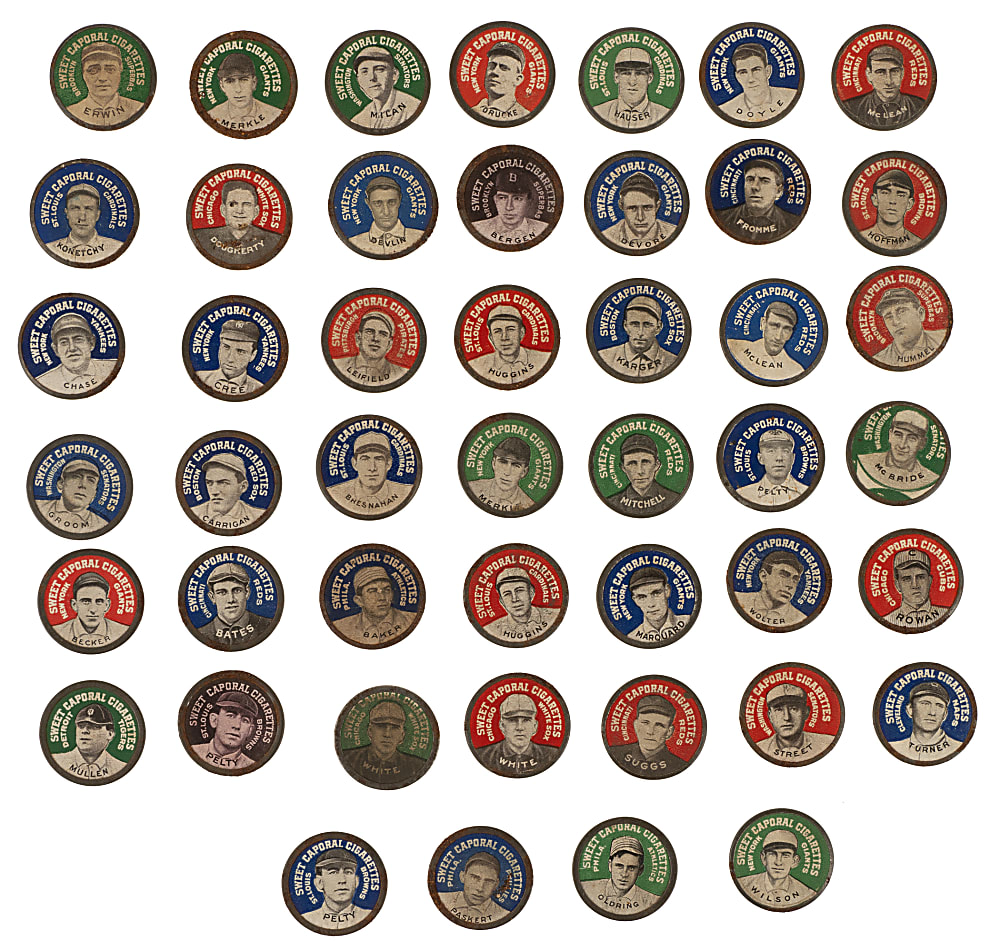 1909-1912 PX7 Sweet Caporal Domino Discs Collection (50) Including Baker, Brown, Lajoie, and McGraw