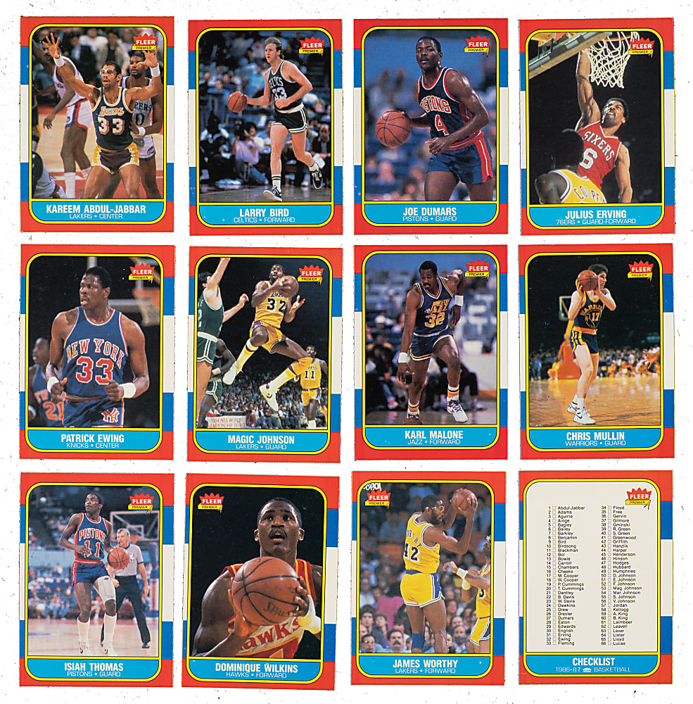 High-Grade 1986-1987 Fleer Basketball Near-Complete Set (131/132) Plus Complete Sticker Set (11)