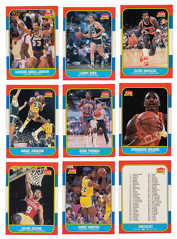 High-Grade 1986-1987 Fleer Basketball Near-Complete Set (131/132) Plus Complete Sticker Set (11)
