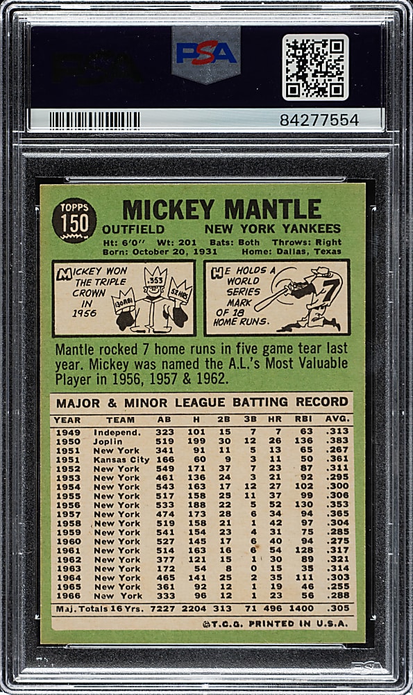 1967 Topps #150 Mickey Mantle PSA NM-MT 8