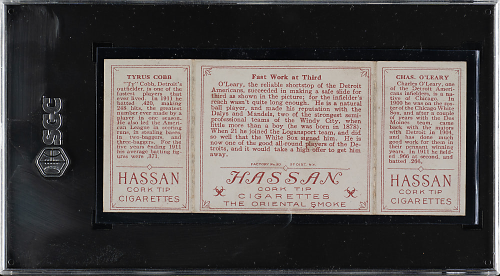 1912 T202 Hassan Triple Folder "Fast Work at Third" Ty Cobb/O'Leary SGC VG/EX 4
