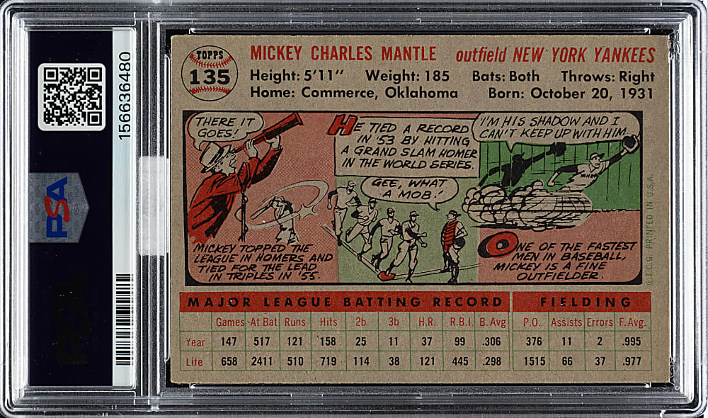 1956 Topps #135 Mickey Mantle Gray Back PSA GOOD 2 (MBA Gold Diamond)