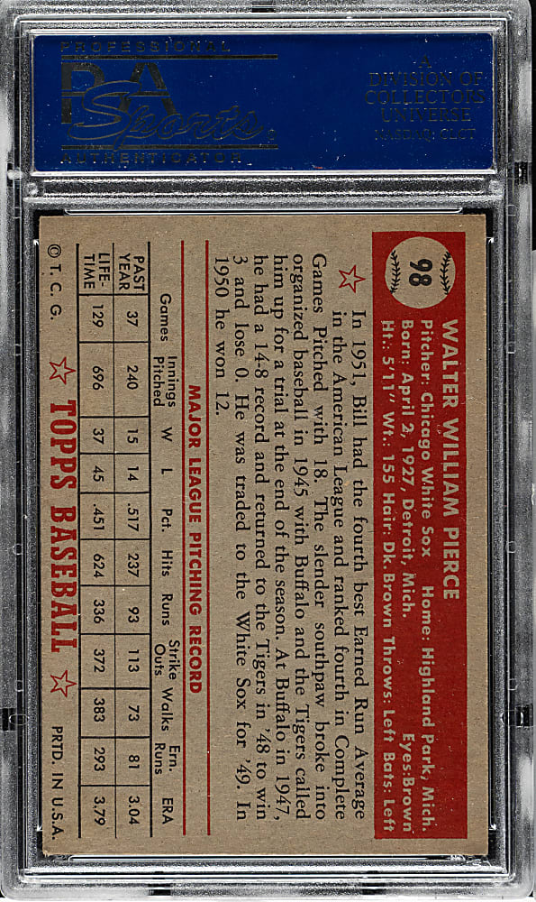 1952 Topps #98 Billy Pierce PSA NM 7