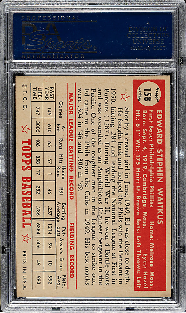 1952 Topps #158 Eddie Waitkus PSA NM 7