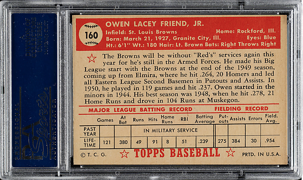 1952 Topps #160 Owen Friend PSA NM 7