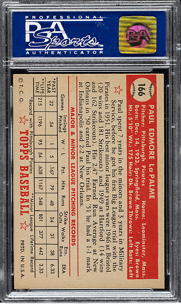 1952 Topps #166 Paul LaPalme PSA NM 7