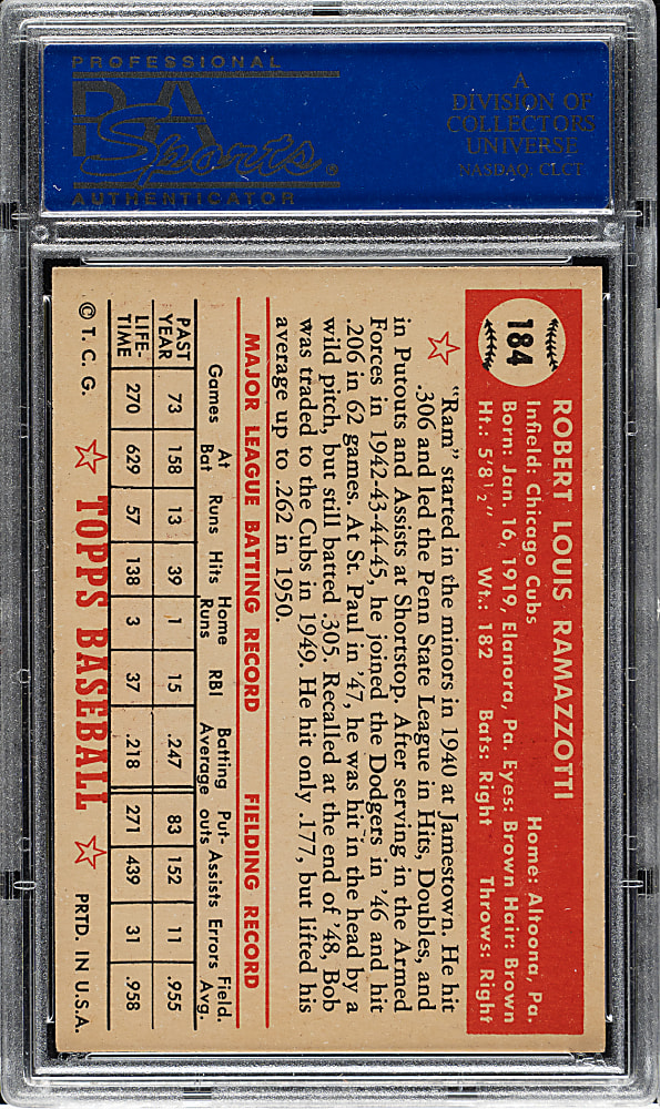 1952 Topps #184 Bob Ramazzotti PSA NM 7