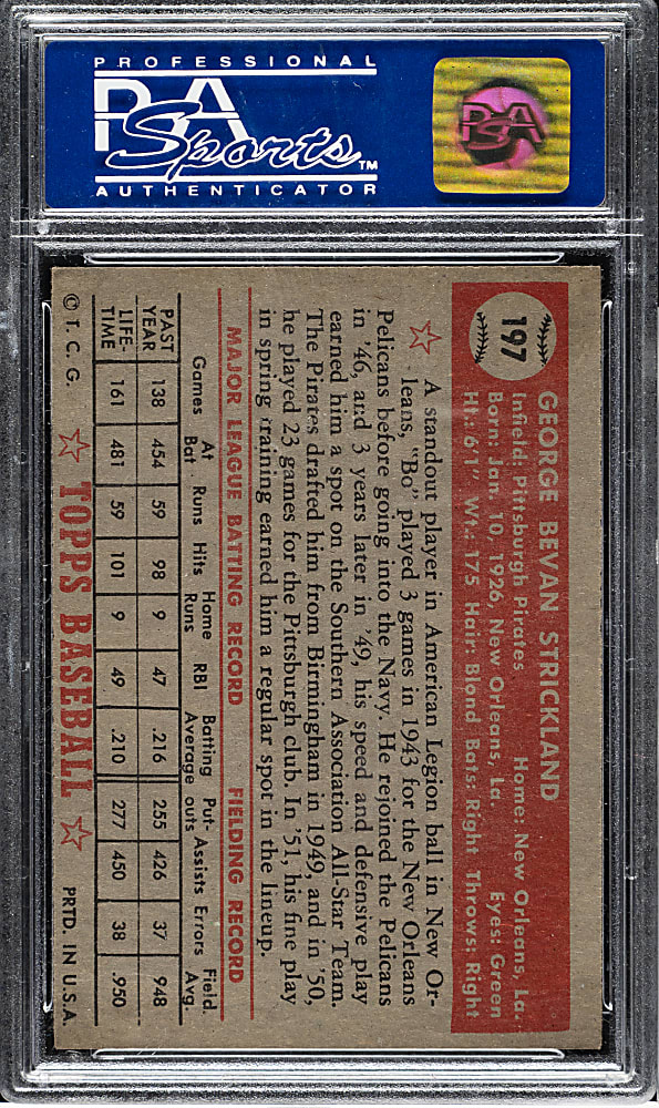 1952 Topps #197 George Strickland PSA NM 7