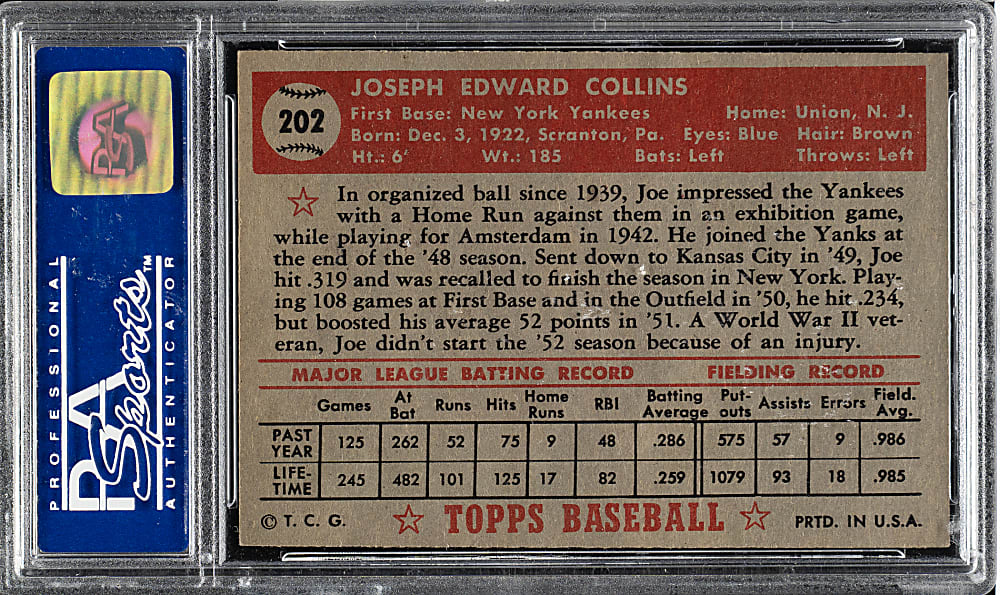 1952 Topps #202 Joe Collins PSA NM 7