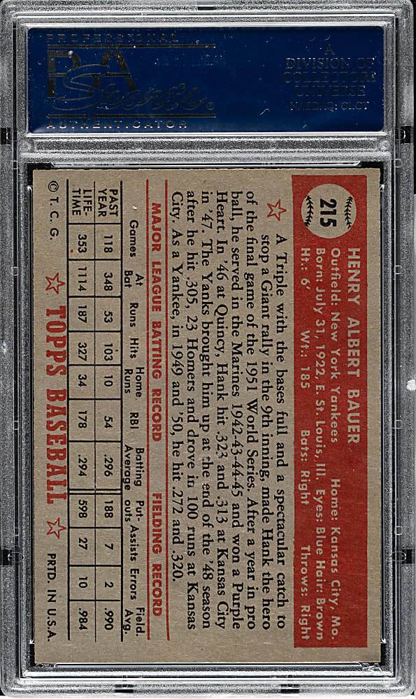 1952 Topps #215 Hank Bauer PSA NM 7