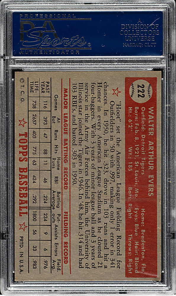 1952 Topps #222 Hoot Evers PSA NM 7
