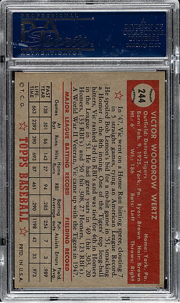 1952 Topps #244 Vic Wertz PSA NM 7